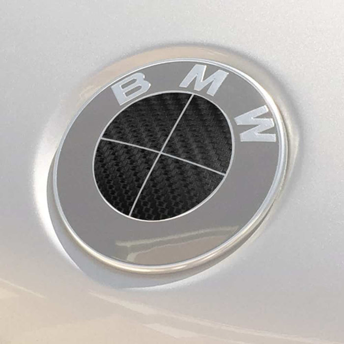 NEW High Quality really carbon fiber BMW EMBLEM 2 Pins LOGO FRONT HOOD REAR  TRUNK BADGE ROUNDEL 82MM